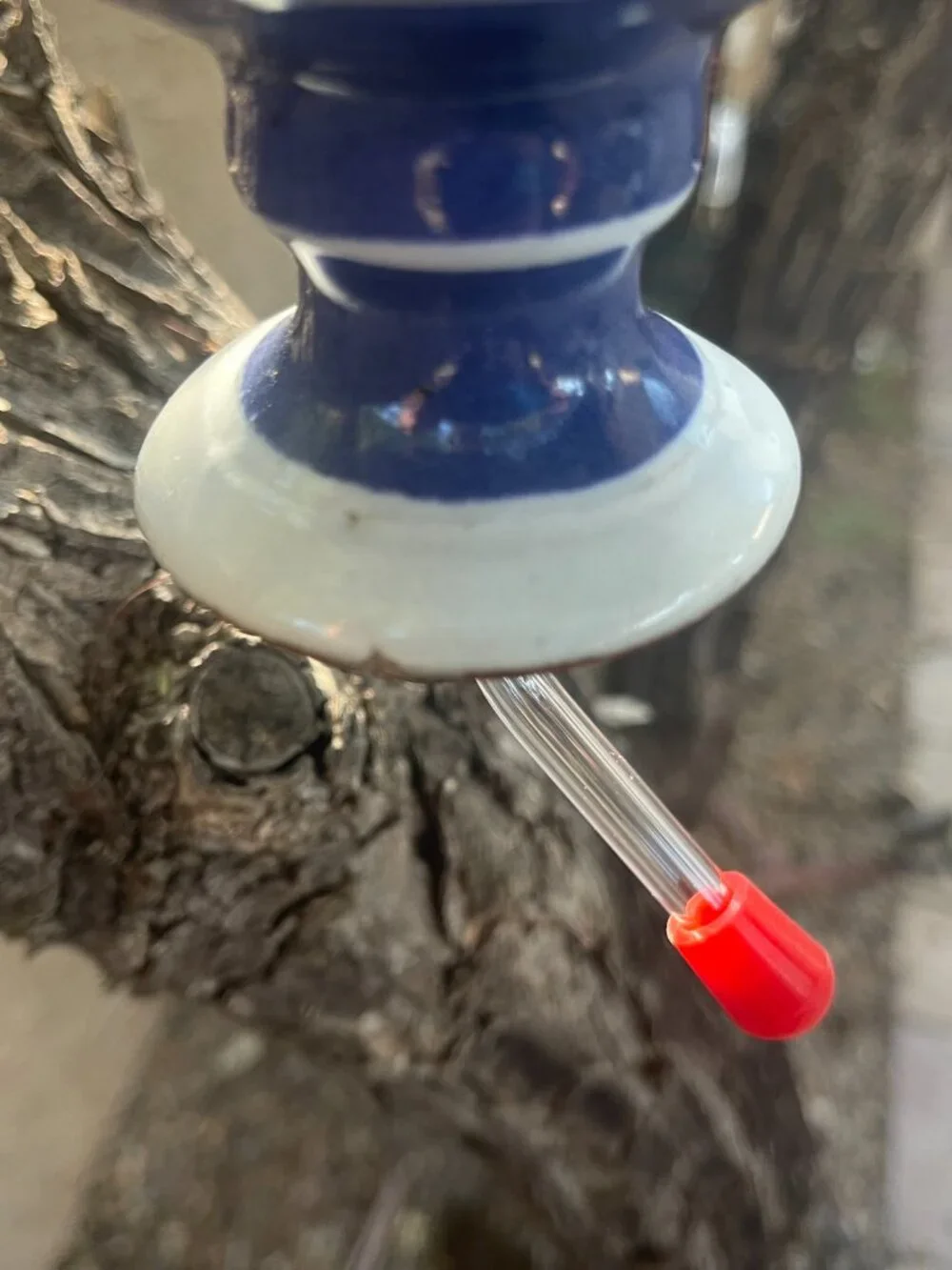 Here is a Spanish Fajalauza Botijo Studio Pottery Hand-painted Bird Feeder